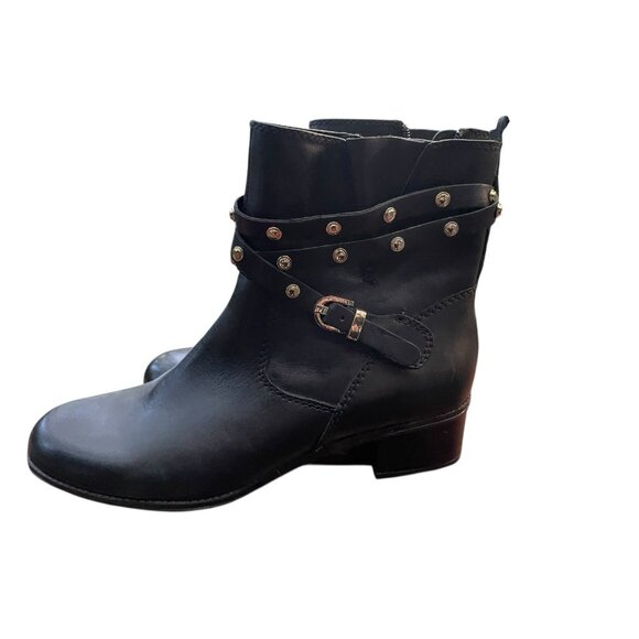 Bandolino Black Leather Studded Ankle Boots Sz 9 M Booties - Picture 2 of 5